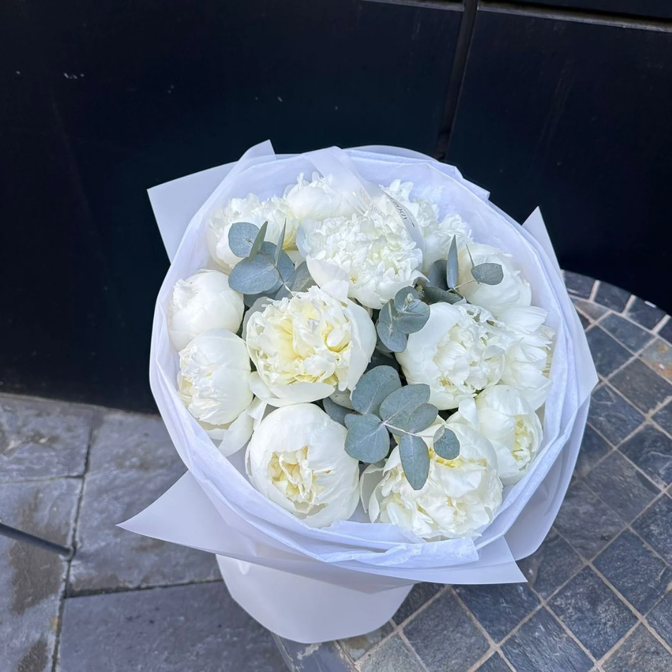 Pure white peonies